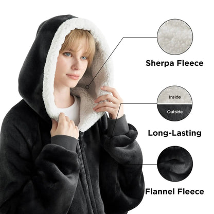 CozyHaven | Sherpa Fleece Wearable Blanket Hoodie – Zippered, Warm & Ultra-Soft