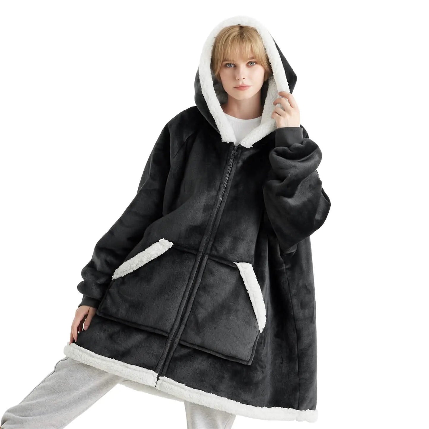 CozyHaven | Sherpa Fleece Wearable Blanket Hoodie – Zippered, Warm & Ultra-Soft