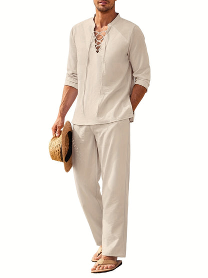 Casual Button Down Shirt and Comfort Pants Set