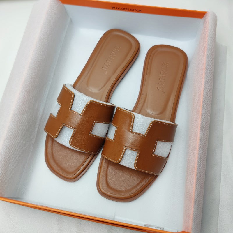 Luxury Faux Leather Slide Sandals