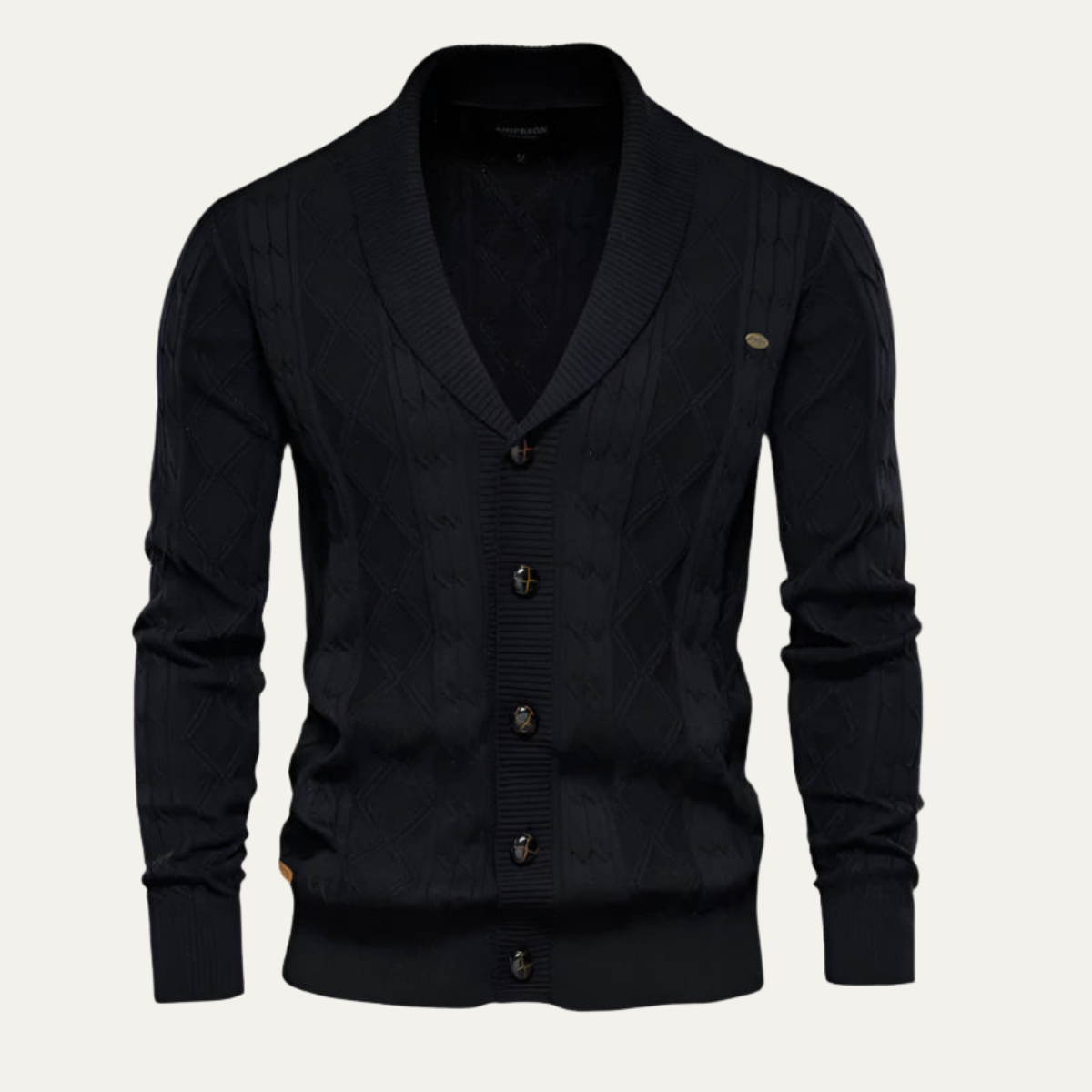 Men’s Shawl Collar Cable Knit Button Cardigan
