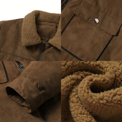 Men’s Faux Fur Collar Zip Front Utility Jacket
