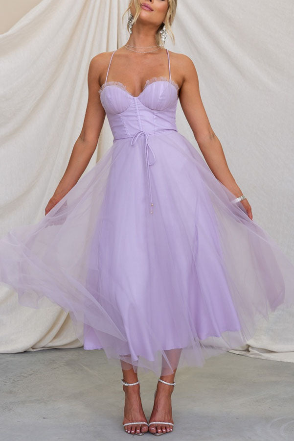 Lunette – Elegant Tulle Corset Midi Dress