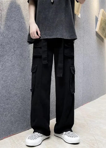 Relaxed Fit Black Straight Leg Cargo Pants for Men