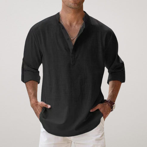 Classic Casual Linen Henley Shirt