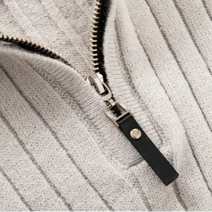 The Ragusa Men's Ribbed Knit Stand Collar Slim Fit Half Zip Jumper