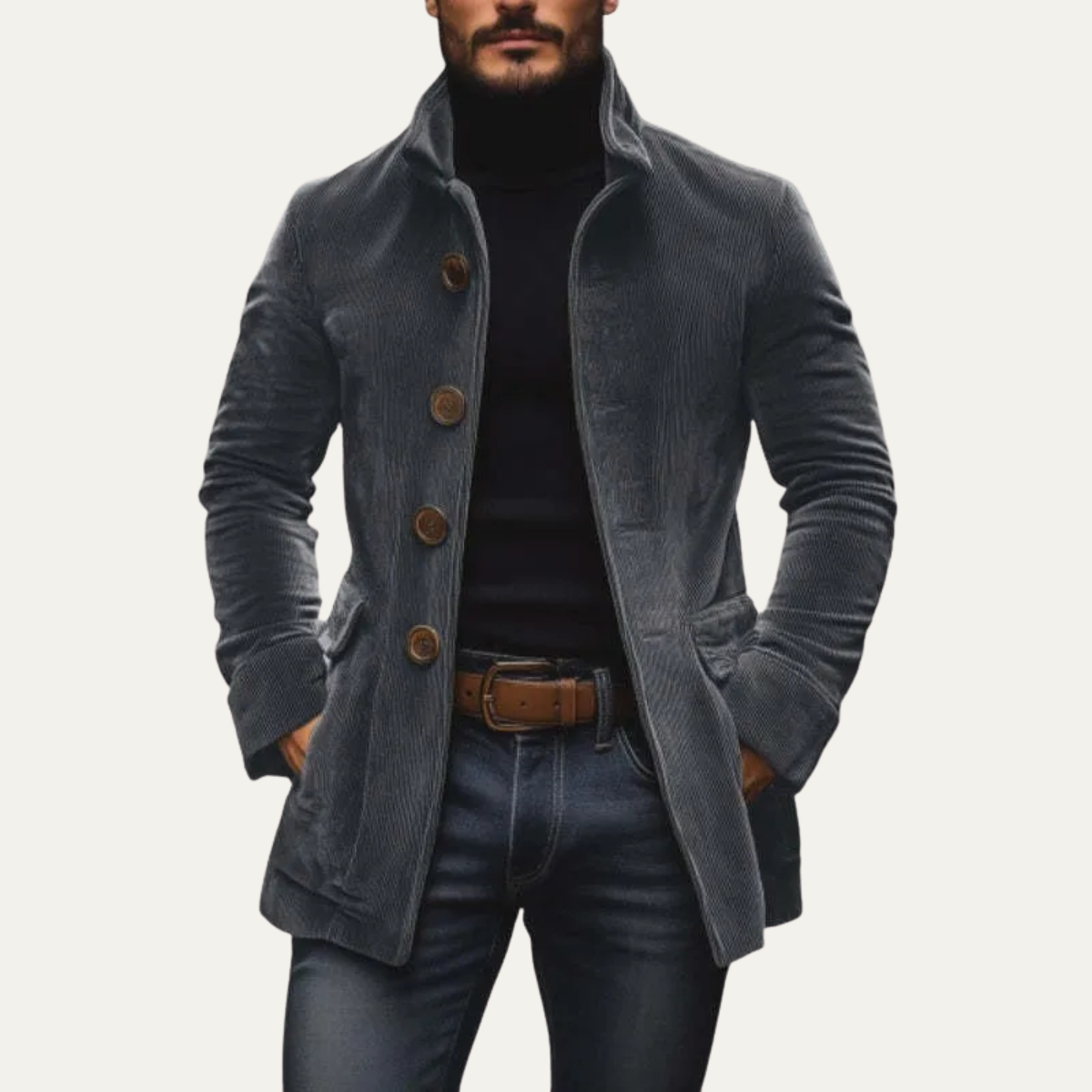 The Dundee Men’s Vintage Corduroy Trench Coat with Button Closure