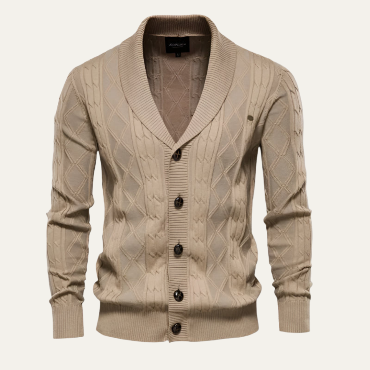 Men’s Shawl Collar Cable Knit Button Cardigan