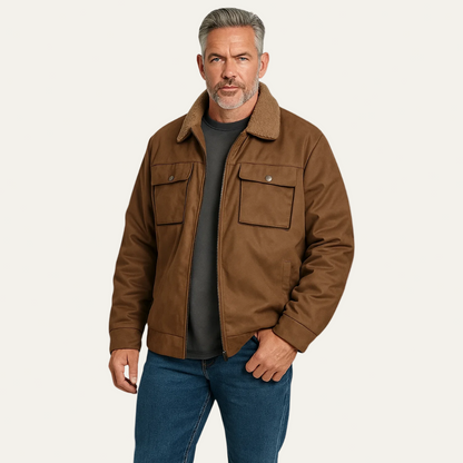 Men’s Faux Fur Collar Zip Front Utility Jacket