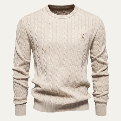 The Chesterfield Men’s Embroidered Crew Neck Cable Knit Jumper