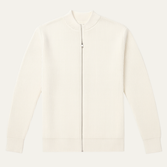 The Maidstone Men’s Beige Zip Up Knitted Lightweight Cardigan