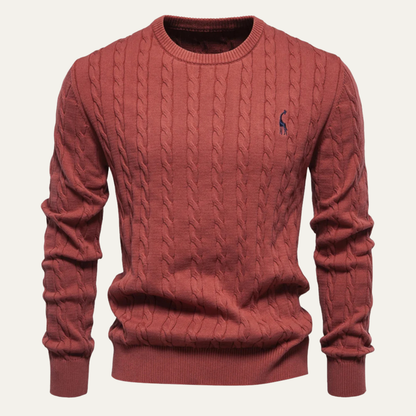 The Chesterfield Men’s Embroidered Crew Neck Cable Knit Jumper
