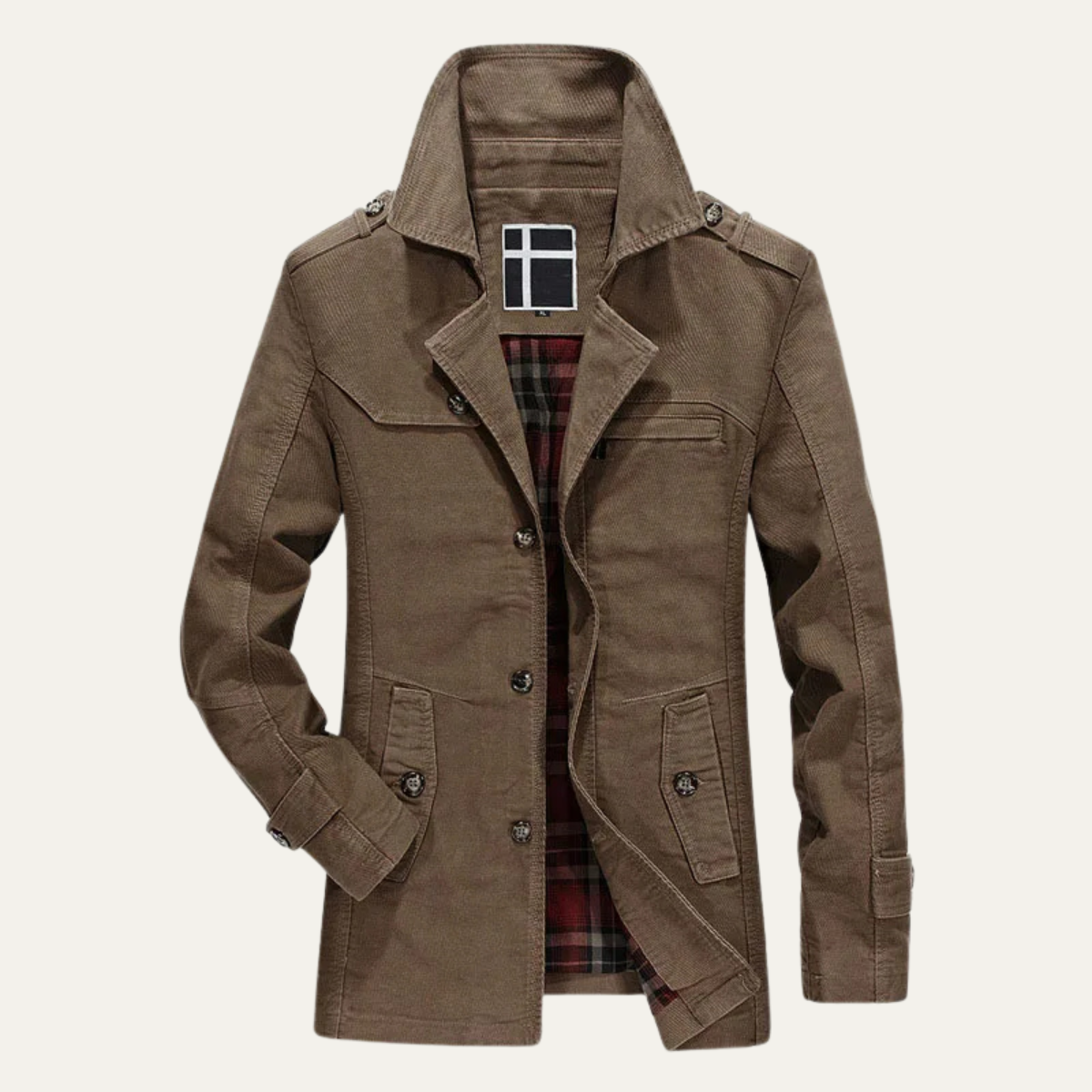 Men’s Mid Length Field Coat with Plaid Lining