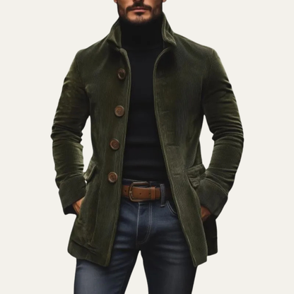 The Dundee Men’s Vintage Corduroy Trench Coat with Button Closure
