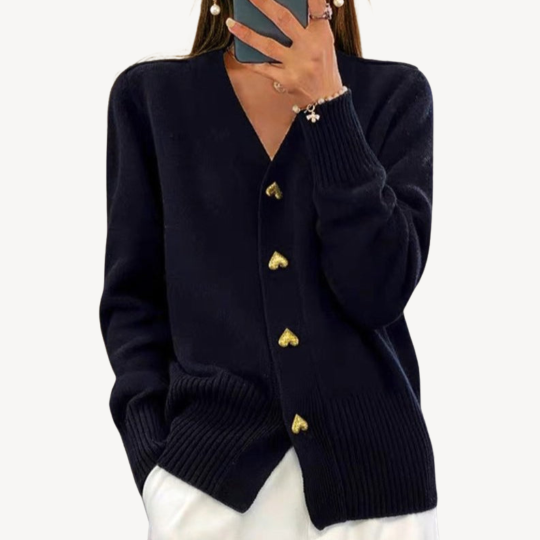 Knit Cardigan with Heart Buttons for Women