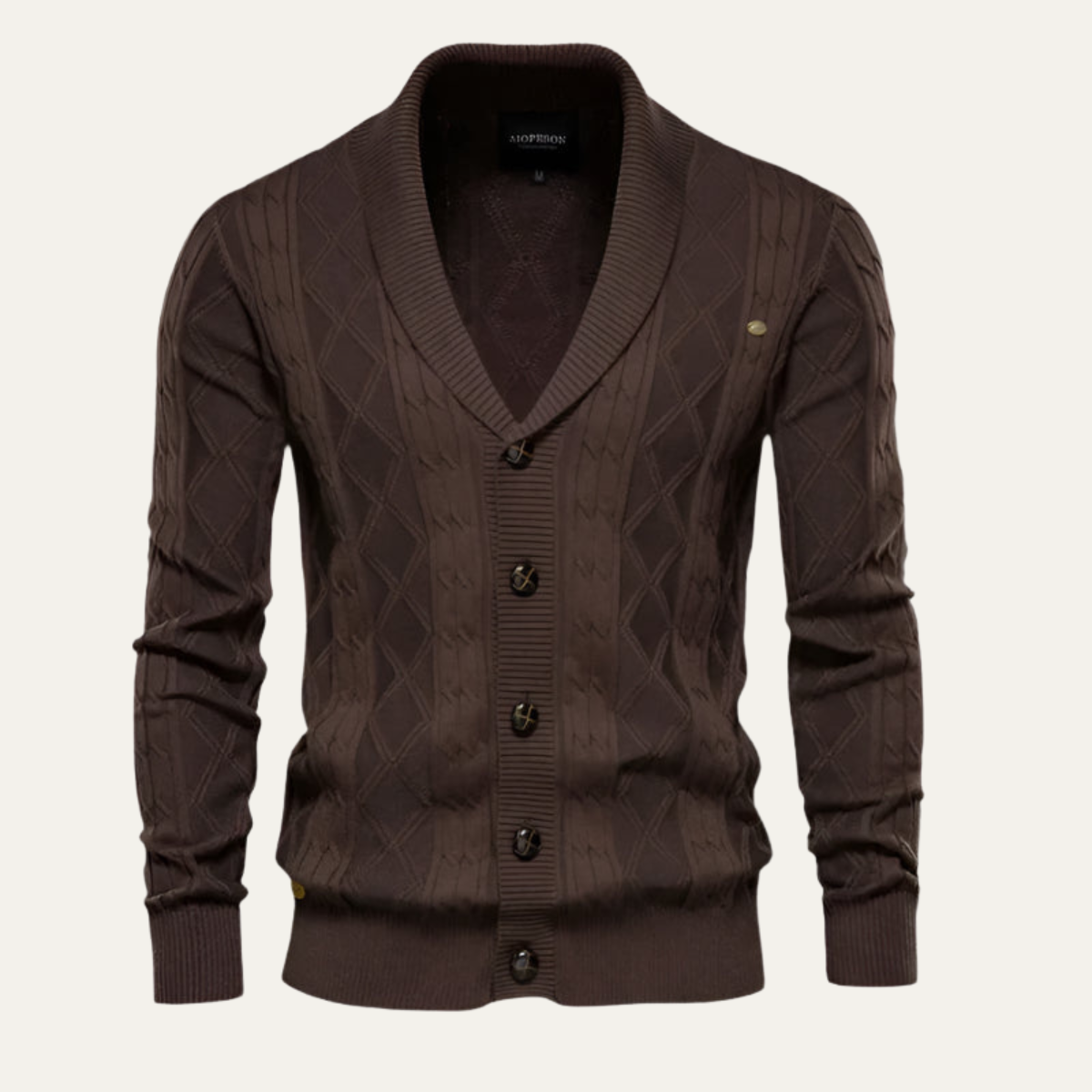 Men’s Shawl Collar Cable Knit Button Cardigan
