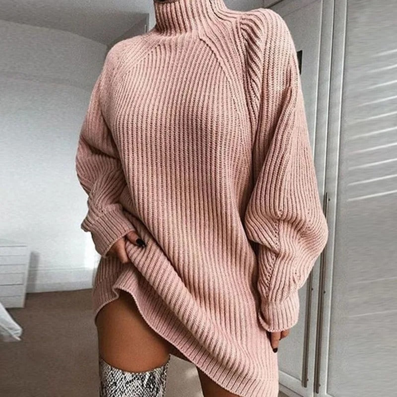 Cozy Winter Knit Turtleneck Dress - BritishElegance