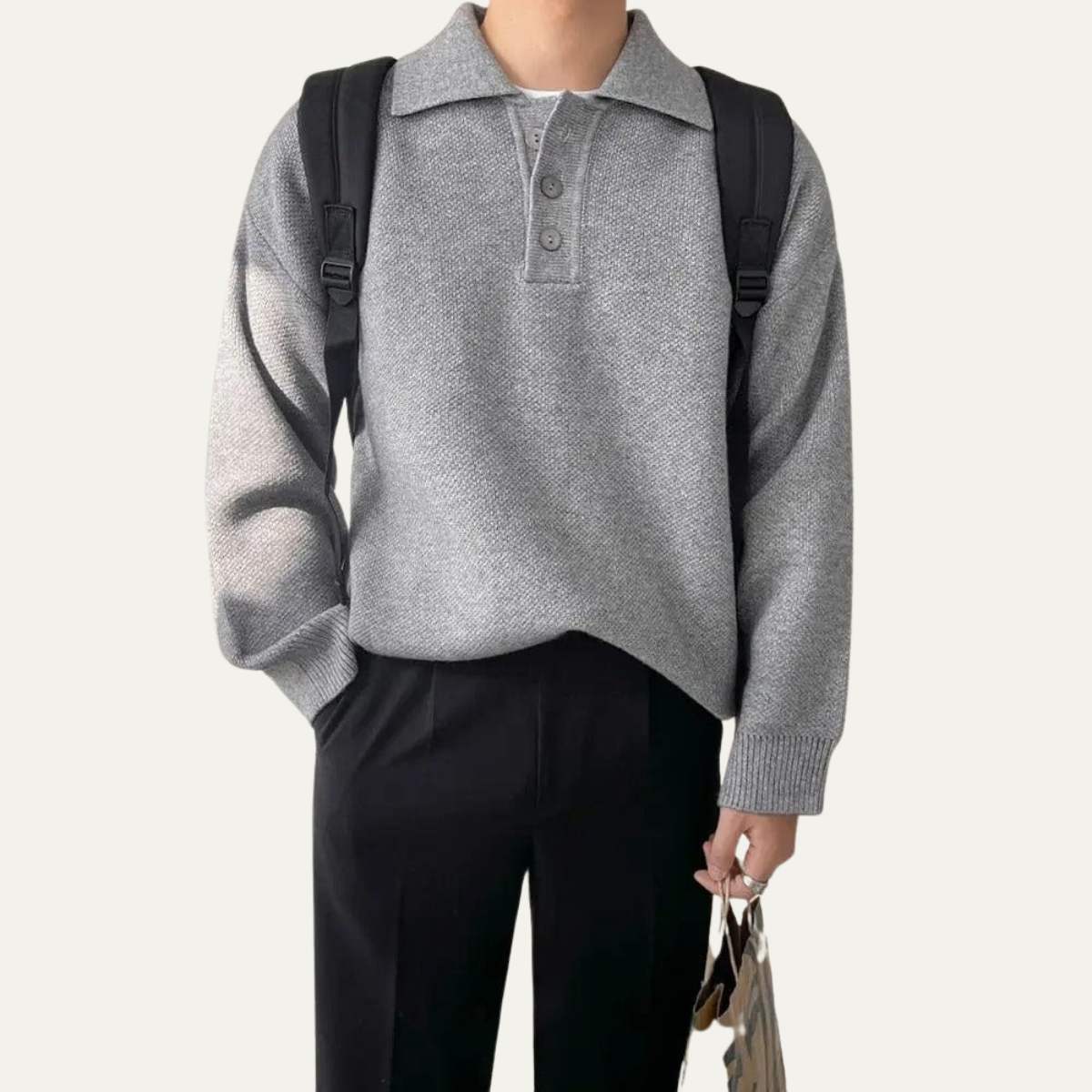 Men’s Ribbed Polo Collar Knit Sweater