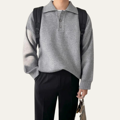 Men’s Ribbed Polo Collar Knit Sweater