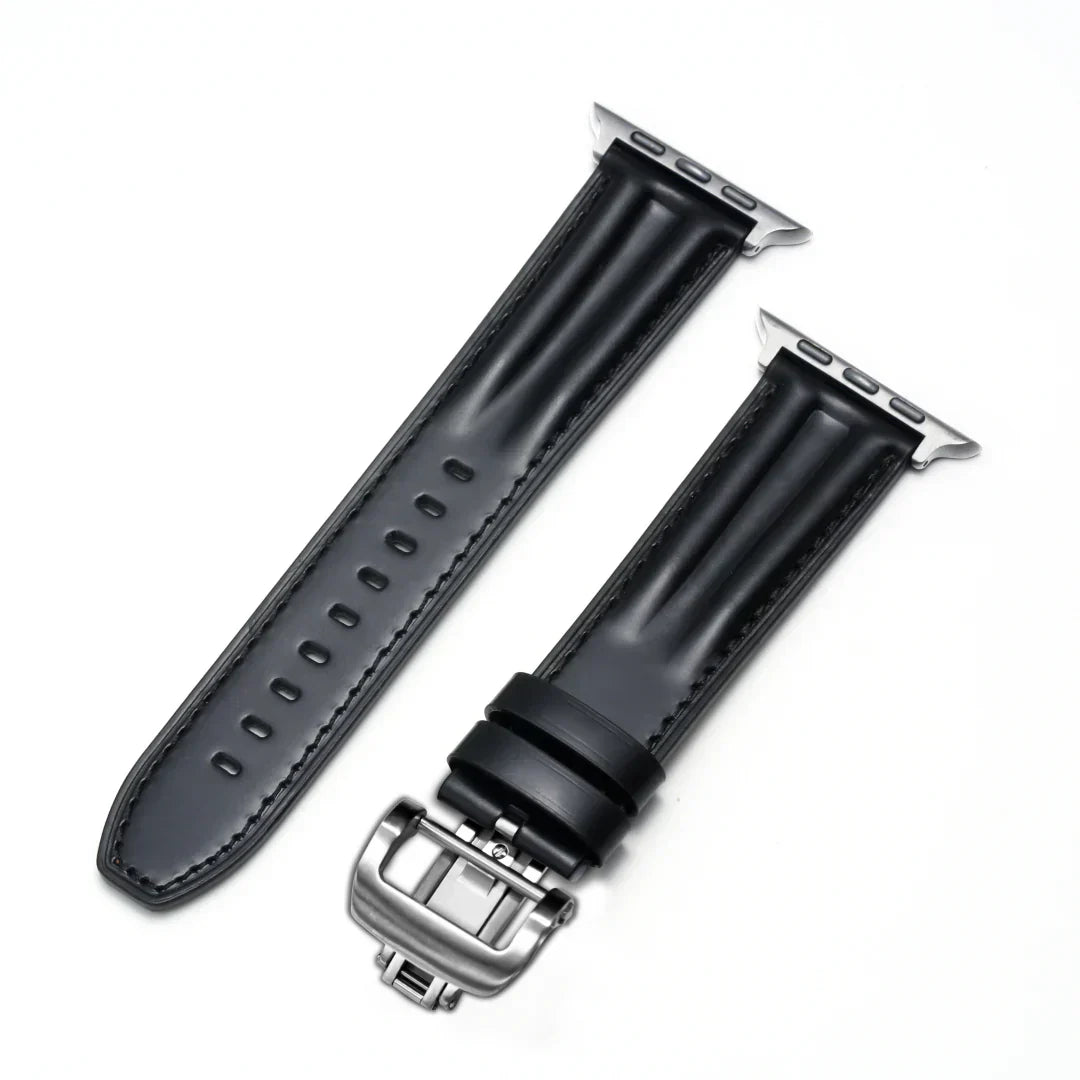 Stylish Leather Apple Watch Band With Silver Clasp