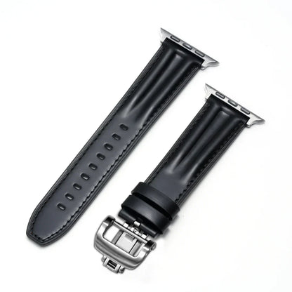 Stylish Leather Apple Watch Band With Silver Clasp
