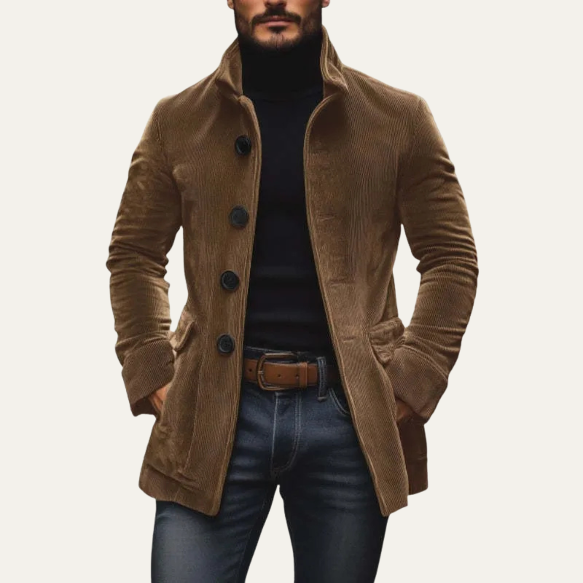 The Dundee Men’s Vintage Corduroy Trench Coat with Button Closure