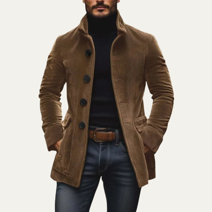 The Dundee Men’s Vintage Corduroy Trench Coat with Button Closure