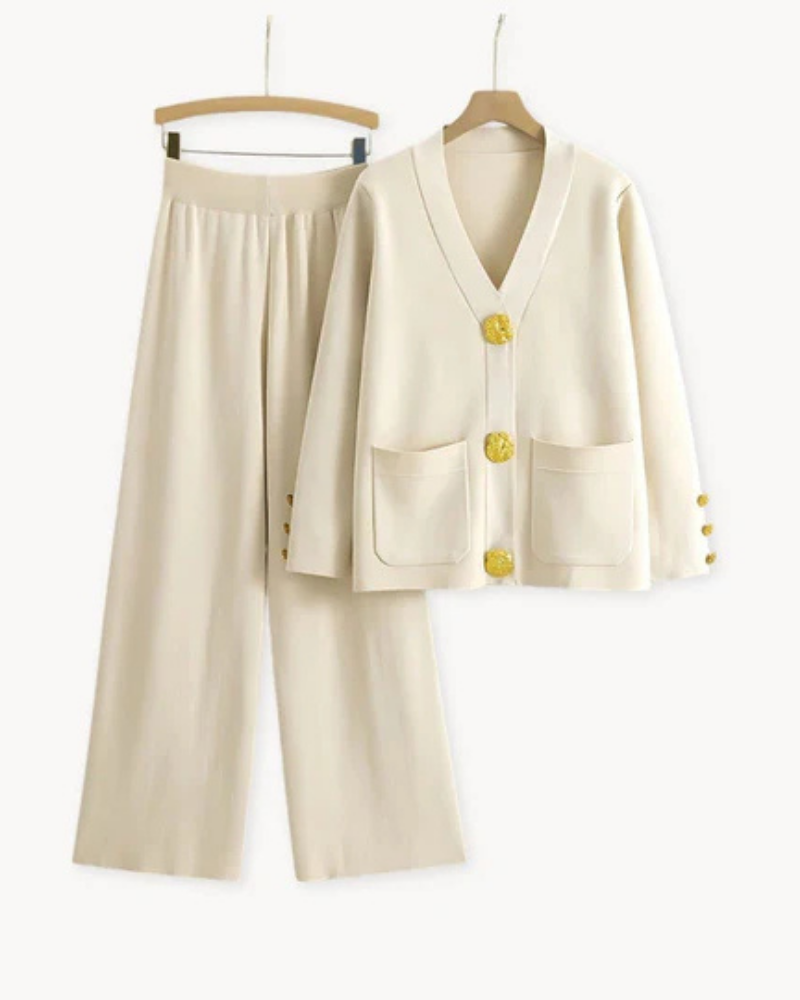 Classic Long Sleeve Top And Flared Leg Pants Set - BritishElegance