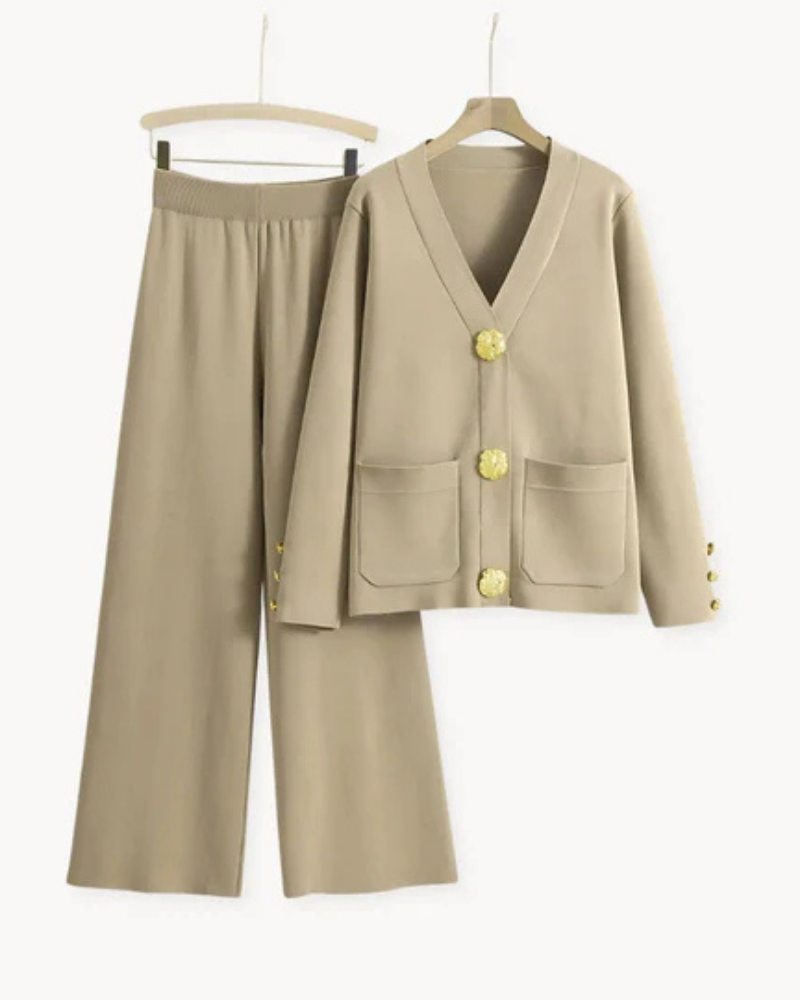 Classic Long Sleeve Top And Flared Leg Pants Set