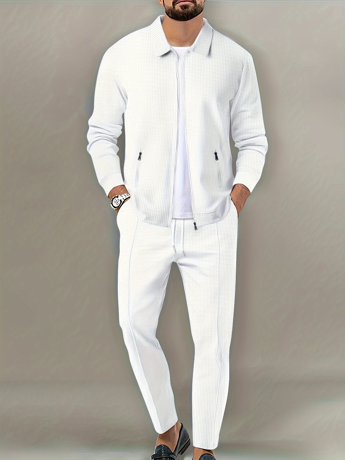 Comfortable Mens Full Zip Tracksuit Set with Collar - BritishElegance