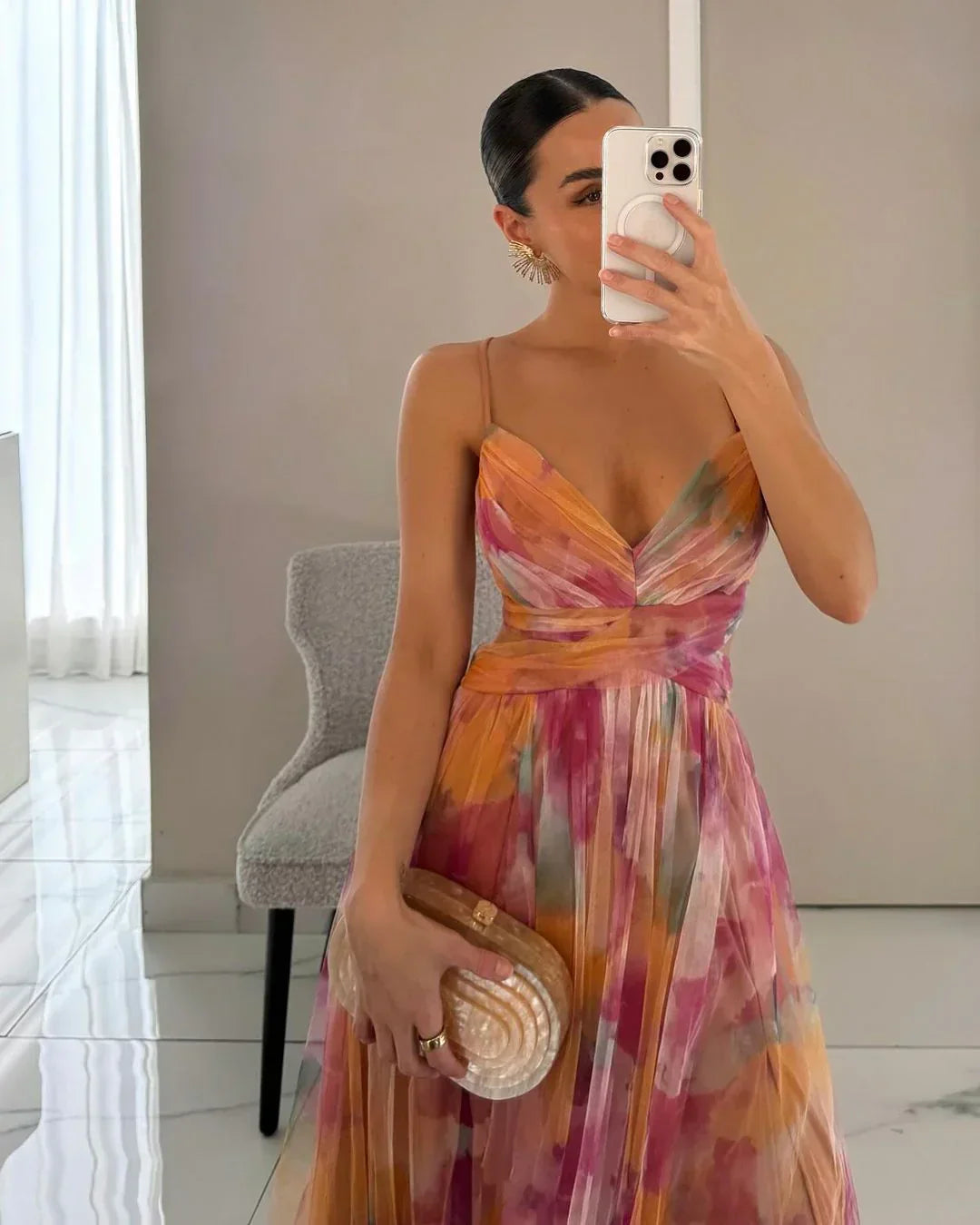 Beautiful Floral Tie Front Long Dress