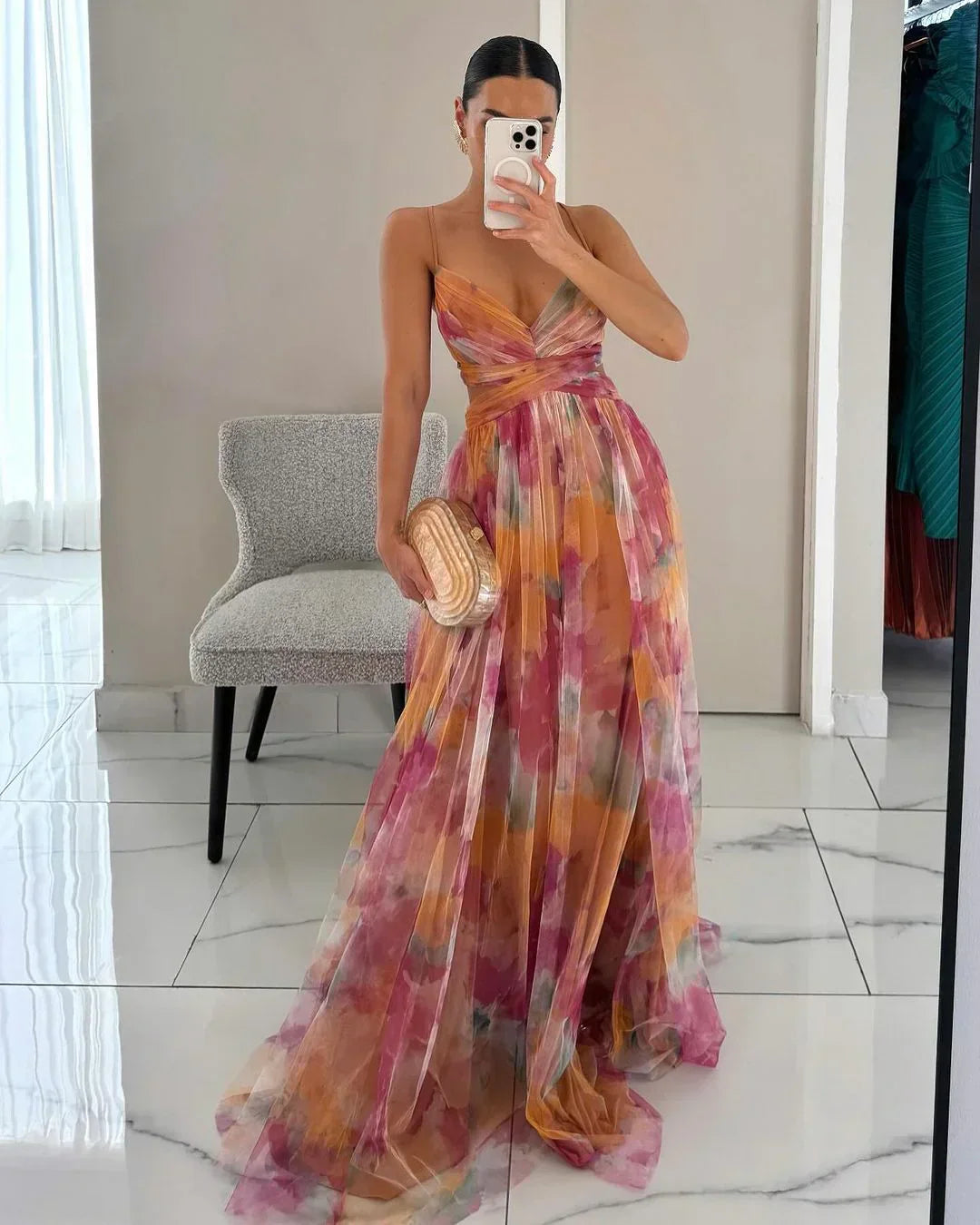 Beautiful Floral Tie Front Long Dress - BritishElegance