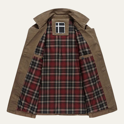Men’s Mid Length Field Coat with Plaid Lining
