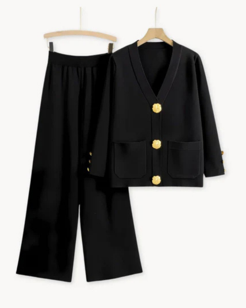 Classic Long Sleeve Top And Flared Leg Pants Set