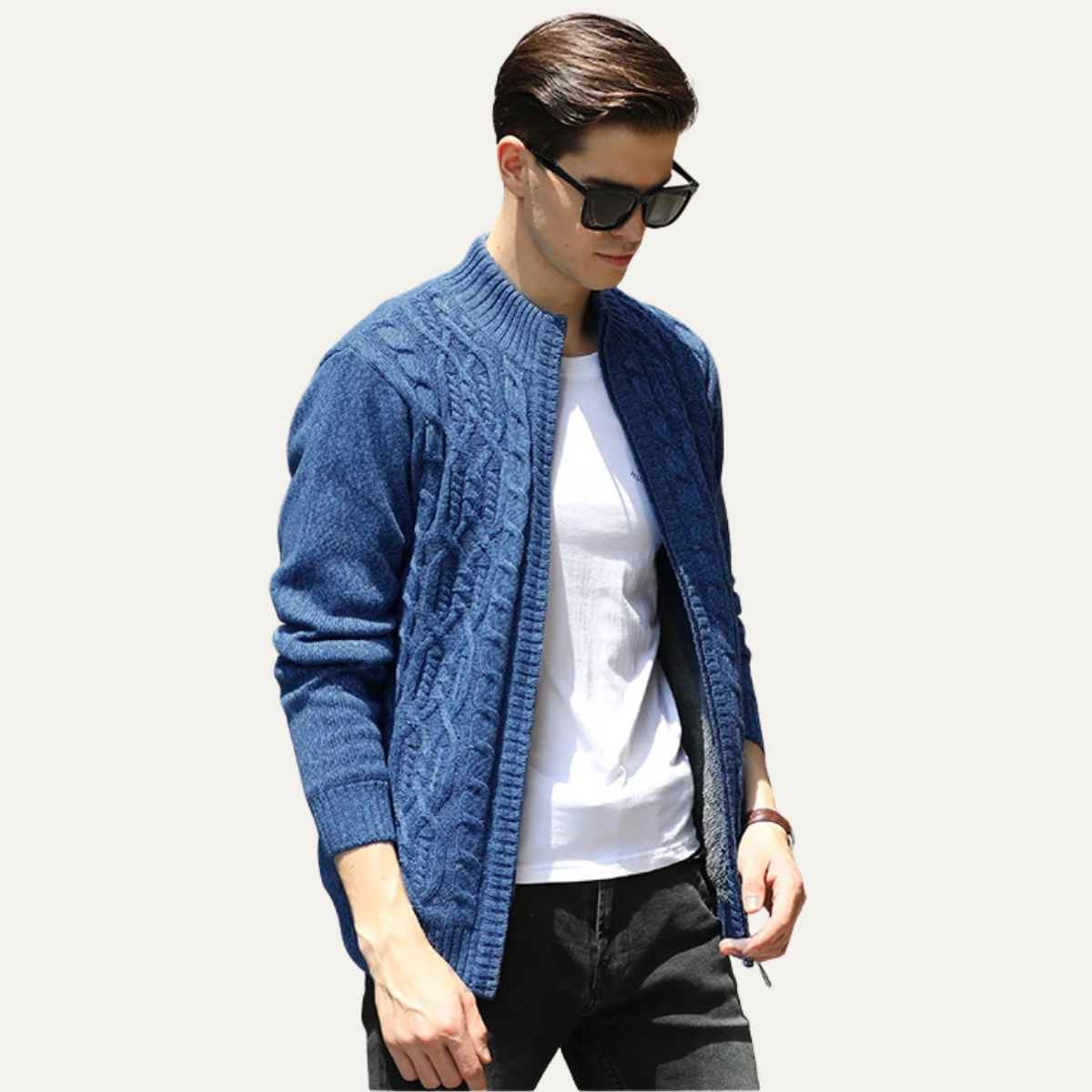 The Bellagio Men's Warm Fleece Thick Knitted Wool Cardigan