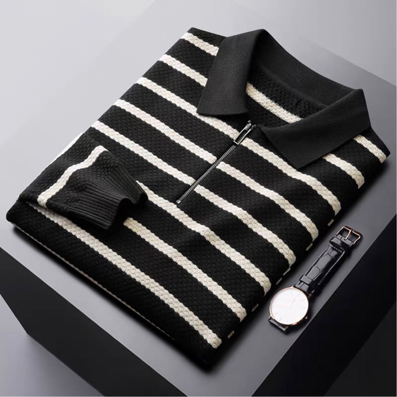 Classic Men's Striped Golf Polo Shirt - BritishElegance