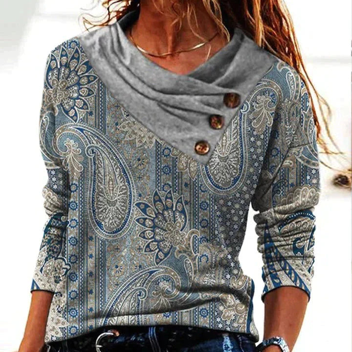 Gina | Ladies Floral Crew Neck Long Top - BritishElegance