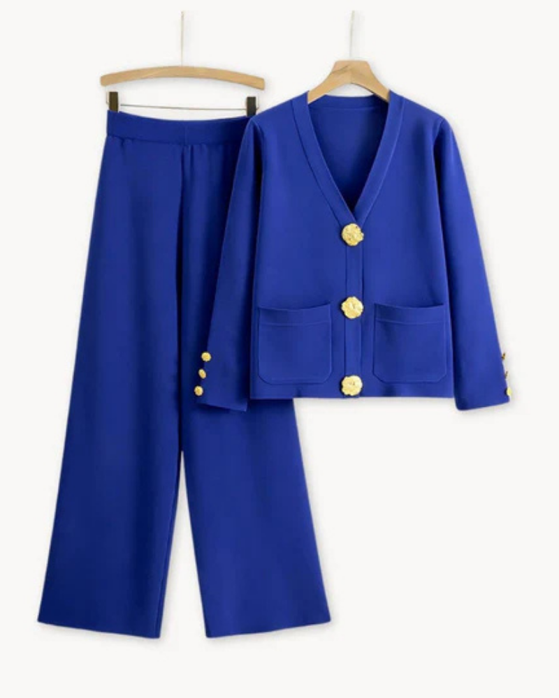 Classic Long Sleeve Top And Flared Leg Pants Set