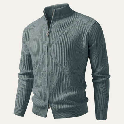 The Omegna Men’s Geometric Pattern Zip Up Knitted Cardigan