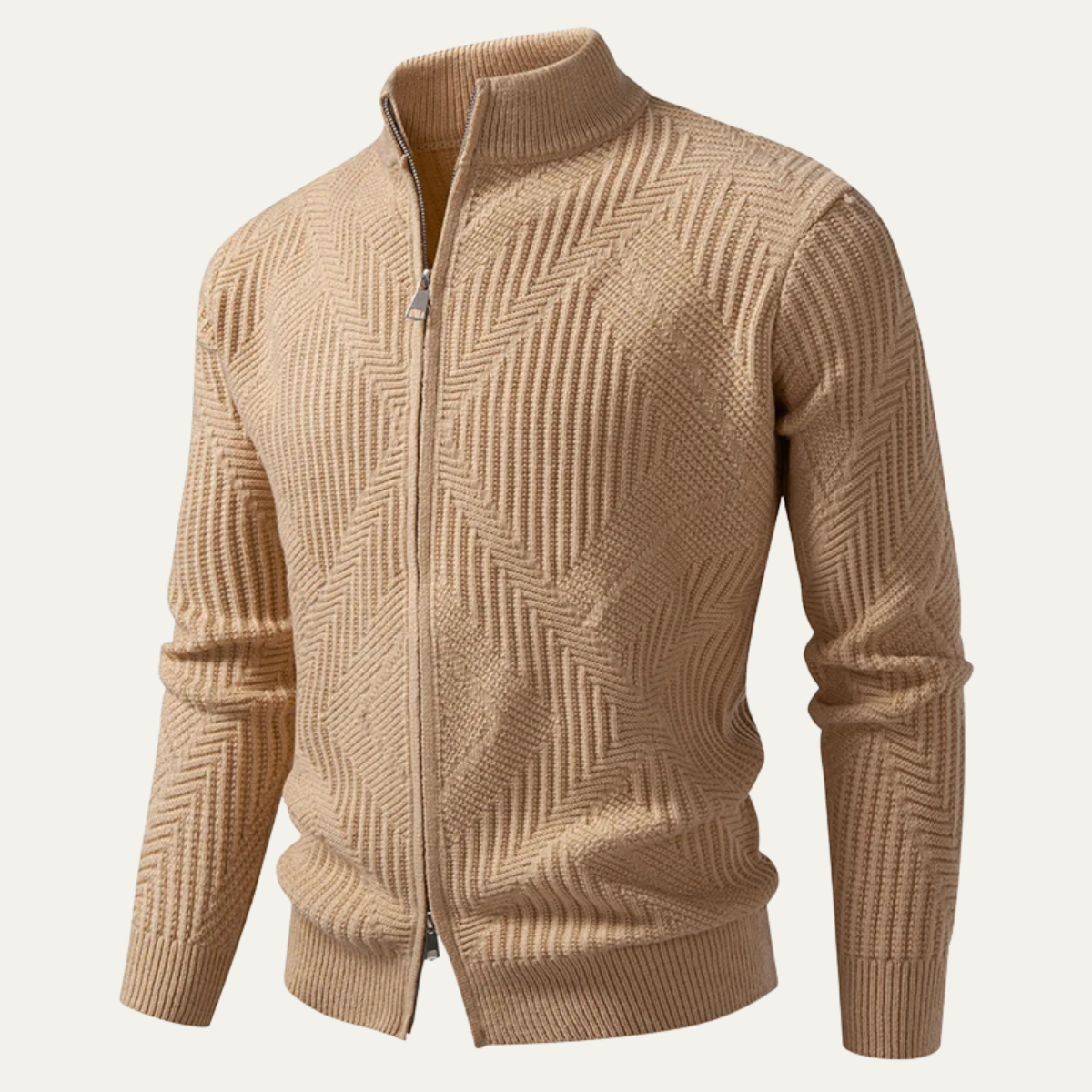 The Omegna Men’s Geometric Pattern Zip Up Knitted Cardigan