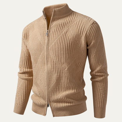 The Omegna Men’s Geometric Pattern Zip Up Knitted Cardigan