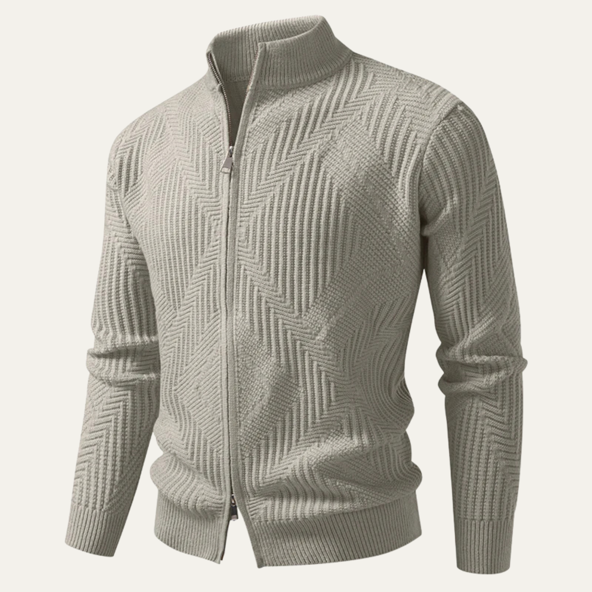 The Omegna Men’s Geometric Pattern Zip Up Knitted Cardigan