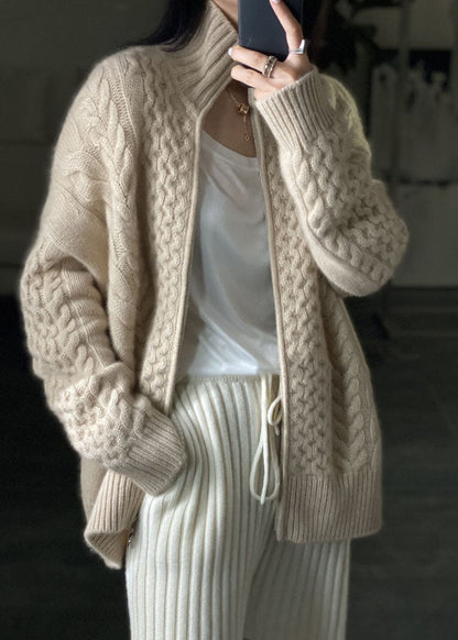 Cozy Cable Knit Women's Zip Cardigan Sweater - BritishElegance
