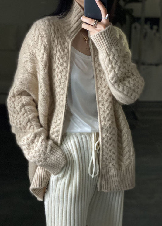 Cozy Cable Knit Women's Zip Cardigan Sweater - BritishElegance