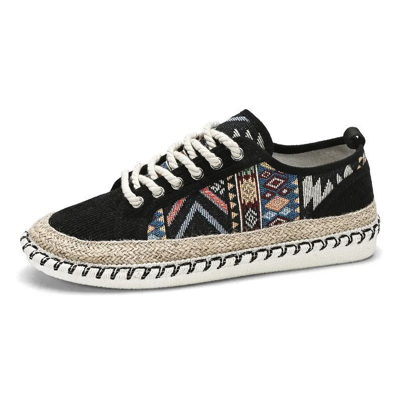 Classic Lace Up Sneaker with Jute Sole Pattern - BritishElegance