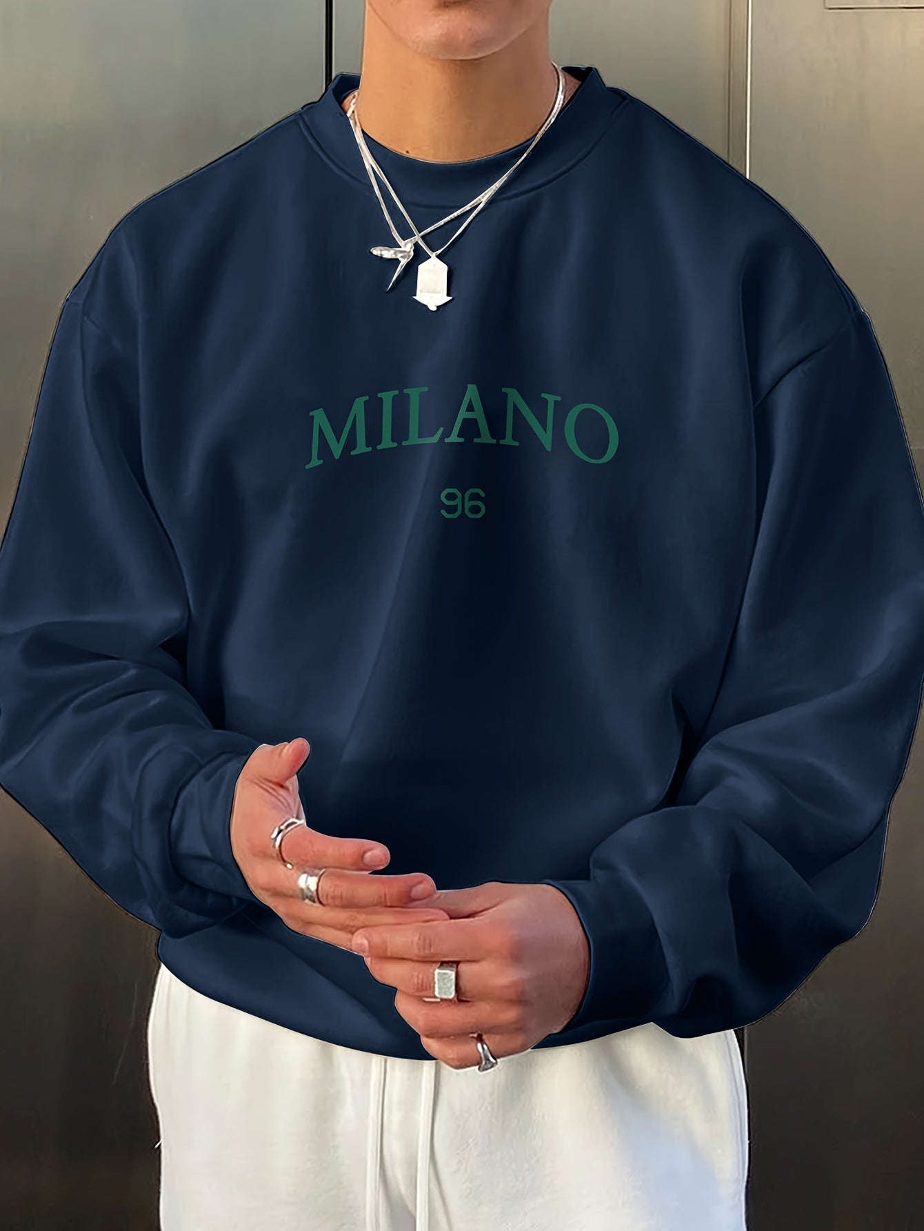 Relaxed Fit Mens Sweatshirt with Milano Graphic Print