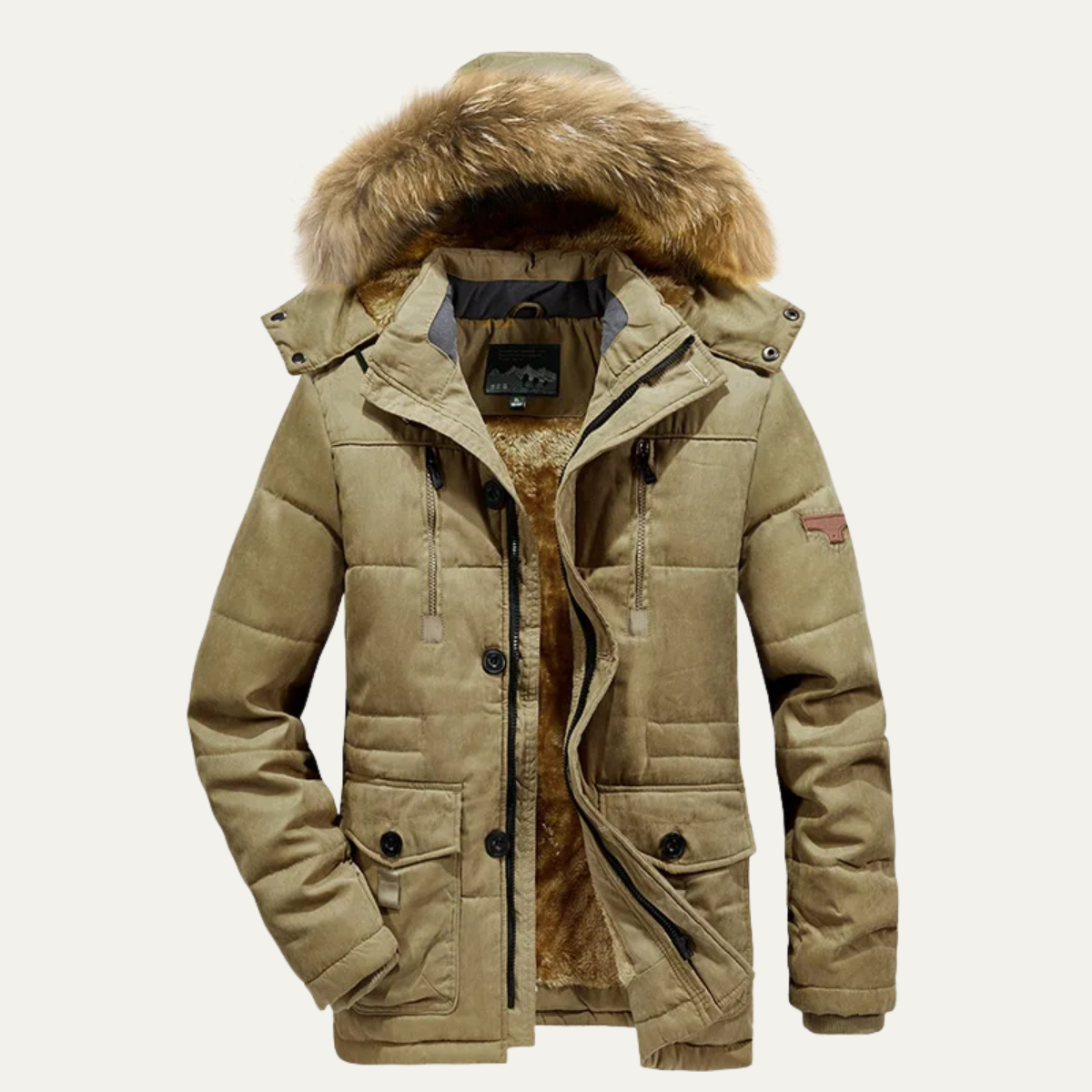 Men’s Heavy Faux Fur Lined Winter Parka with Multi Pockets