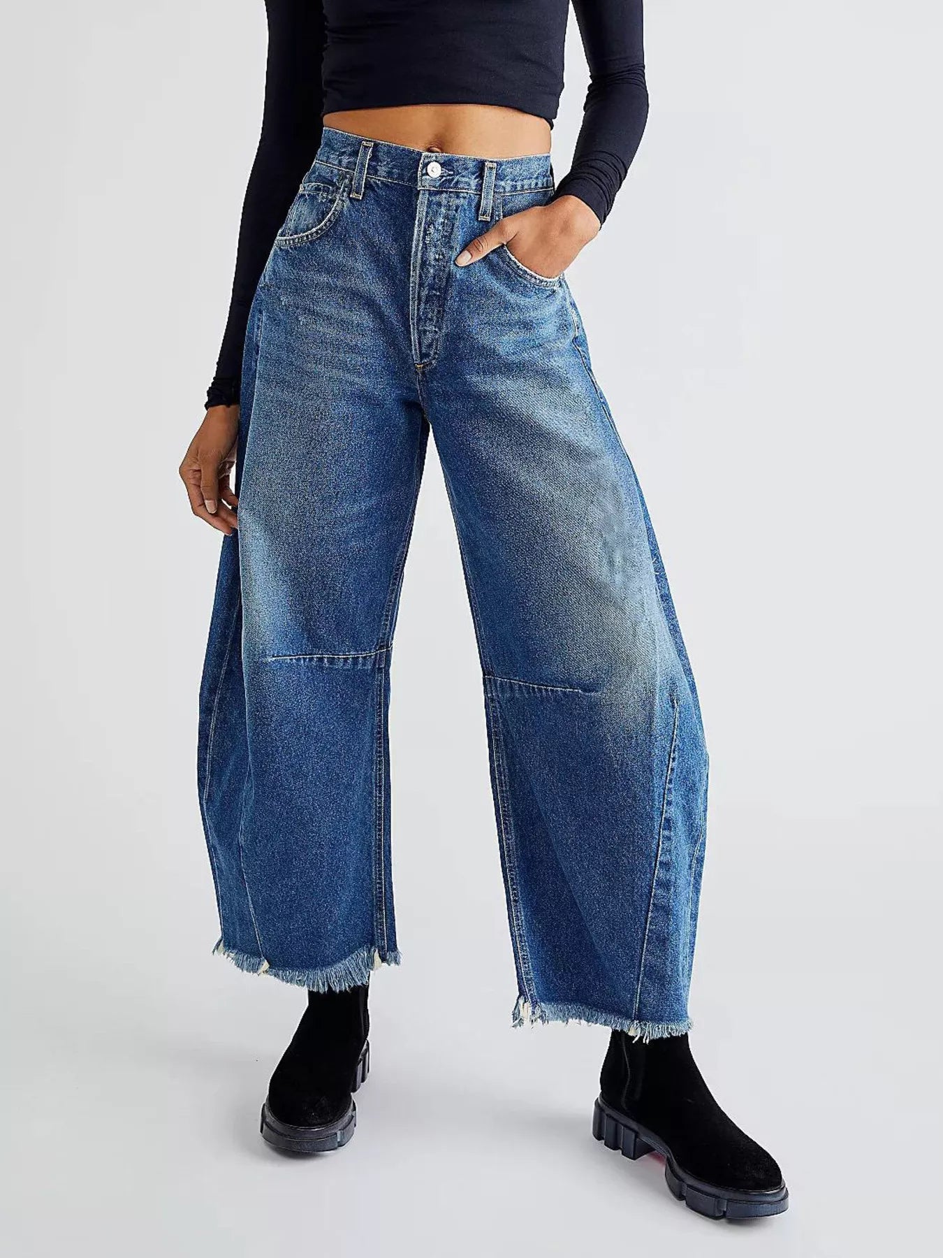 Ladies Loose Fit Distressed Denim Jeans - BritishElegance