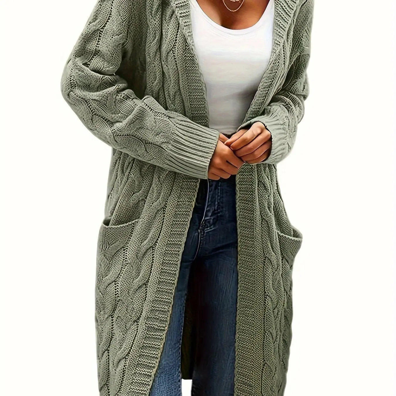 Women’s Open Front Cardigan – Soft Knit Winter Sweater with Pockets