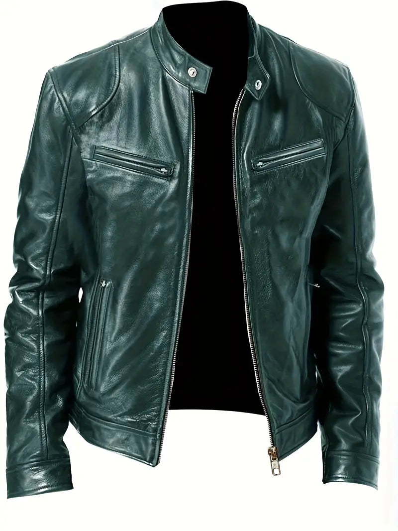 Men's Black Synthetic Biker Jacket